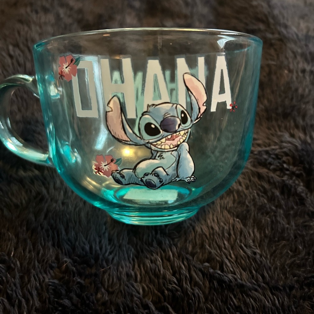 Disney Lilo & Stitch Ohana Aqua Glass Mug 16 ounces